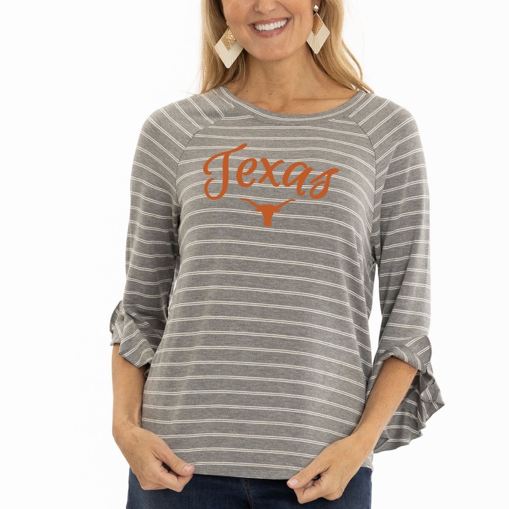 Texas longhorns | Gray striped Renata Ruffle Top | XS